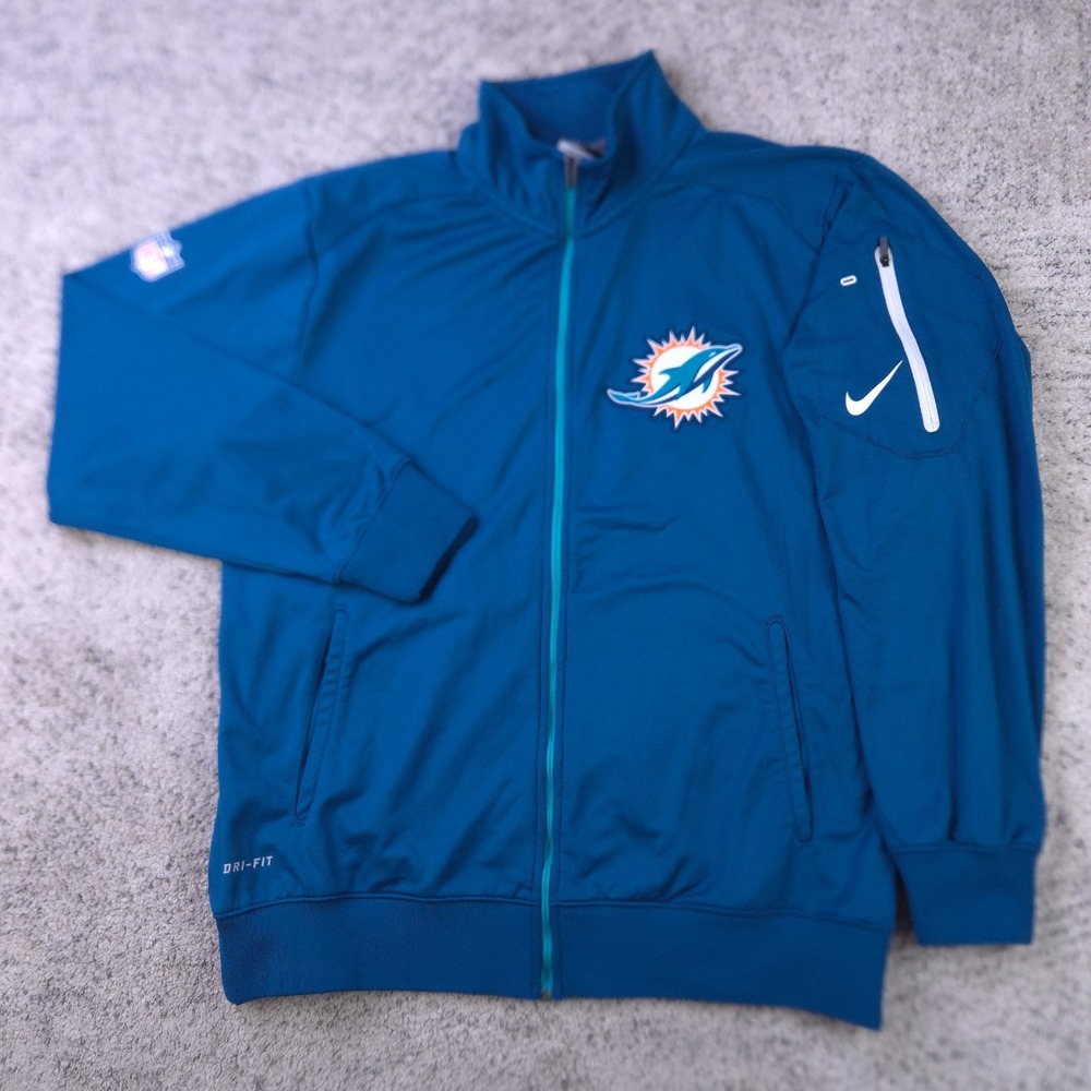 Miami Dolphins Jacket Mens Medium Nike Full Zip Sideline On Field Coaches Blue